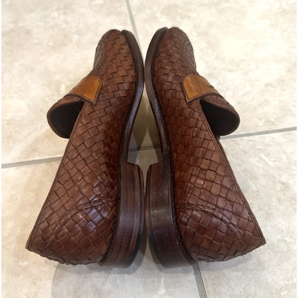 Allen‎ Edmonds Leather Woven Penny Loafers Brown Shoes 9D Career Basket Weave